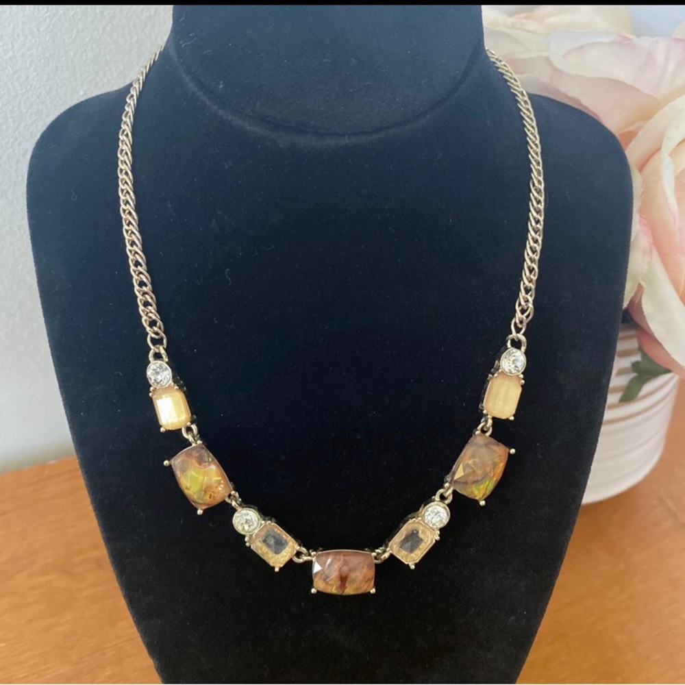 Chic Goldtone and Brown Gemstone Necklace